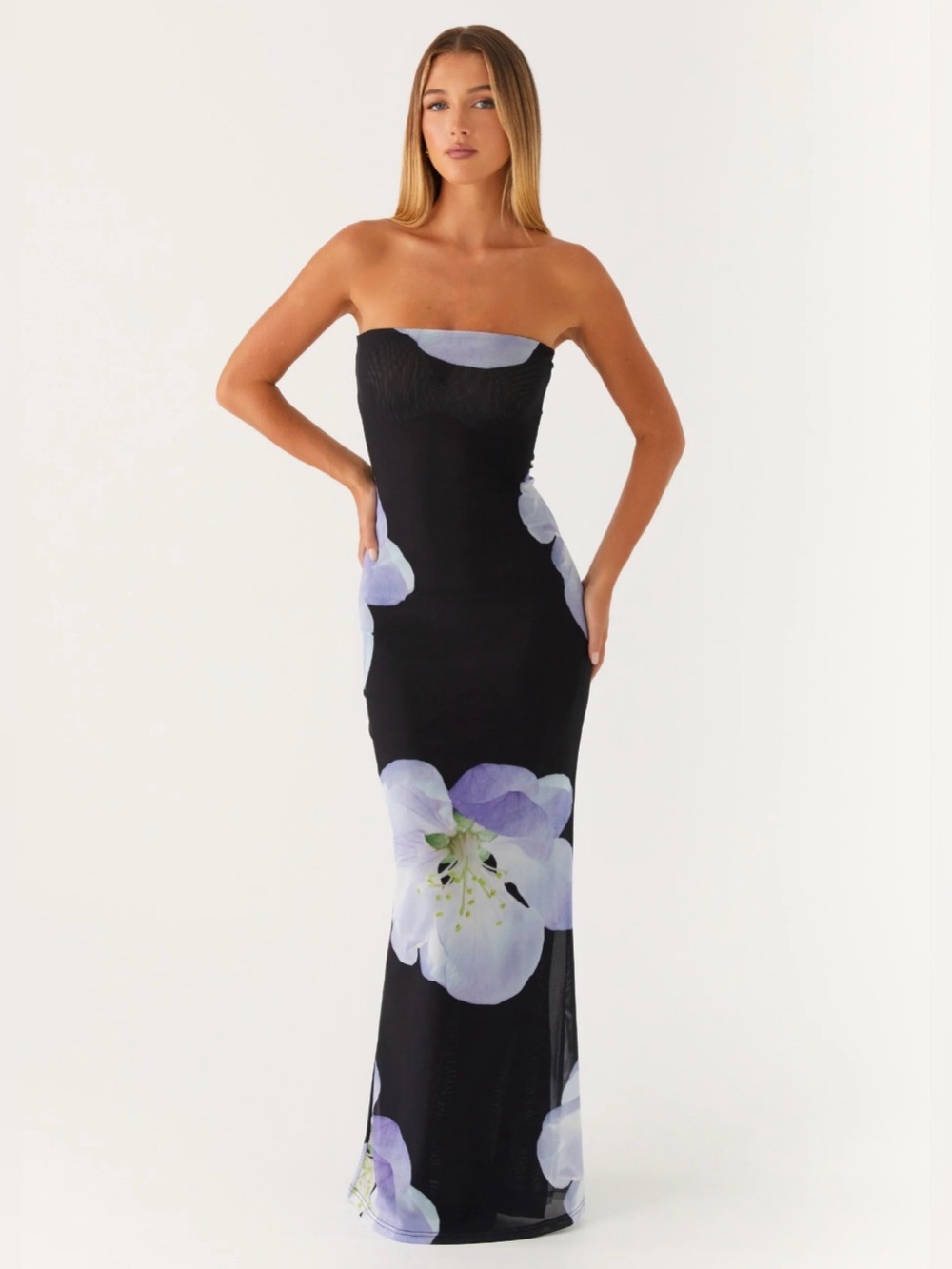 PepperMayo Strapless Black Floral Maxi Dress